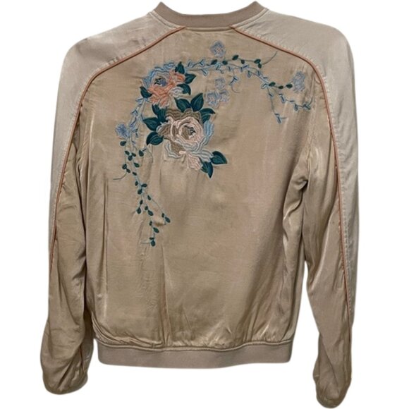 Blank NYC Cream Floral Embroidered Satin Bomber Jacket Womens Size XS - Picture 5 of 15